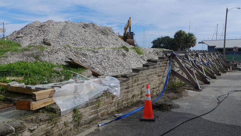 Old Fort Park retaining wall update; expected reopening in November.